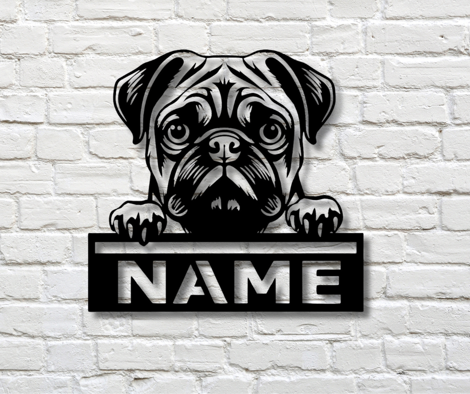 Pug Peeking Dog CUSTOM Sign