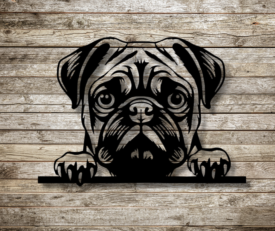 Pug Peeking Dog Sign