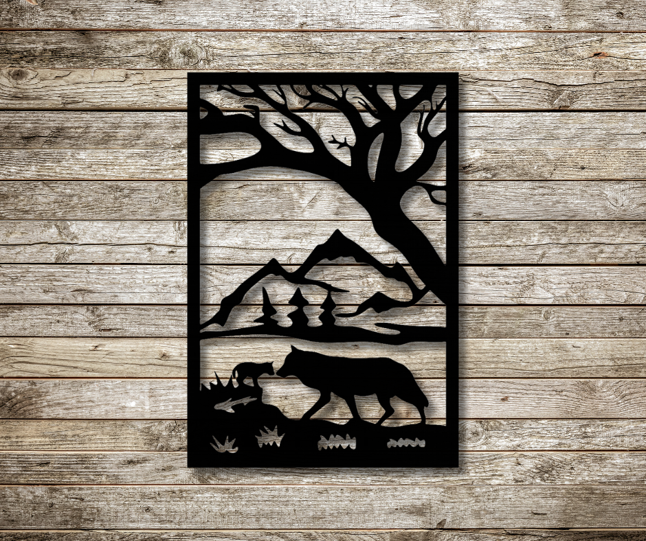 Wolf and Cub Fence Sign