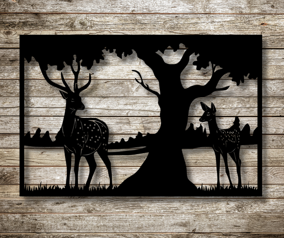 Stag and Fawn Fence Sign