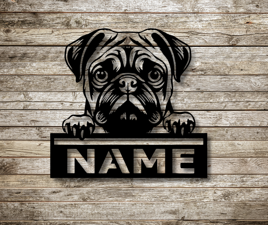 Pug Peeking Dog CUSTOM Sign