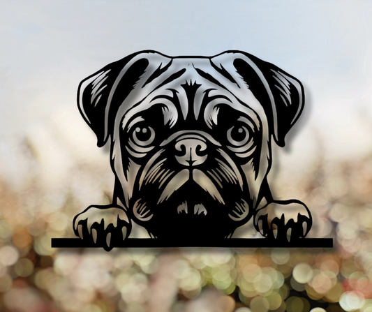 Pug Peeking Dog Sign
