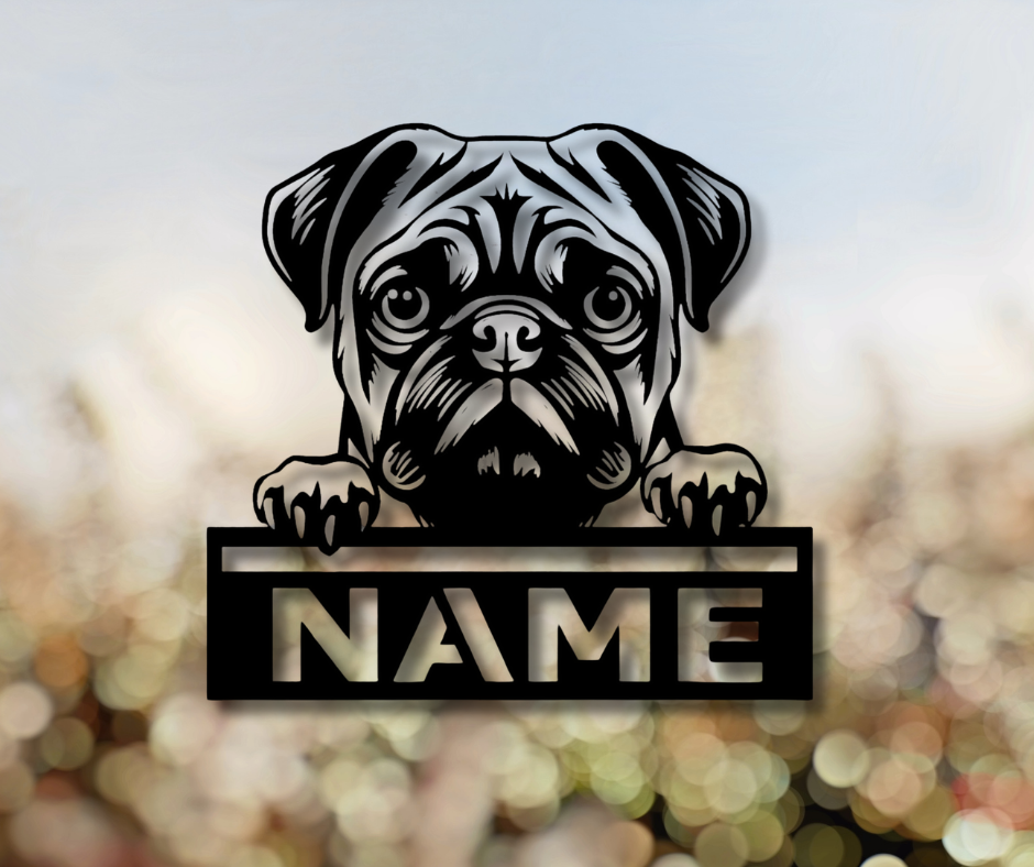 Pug Peeking Dog CUSTOM Sign