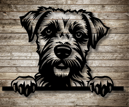 Border Terrier Peeking Dog Sign