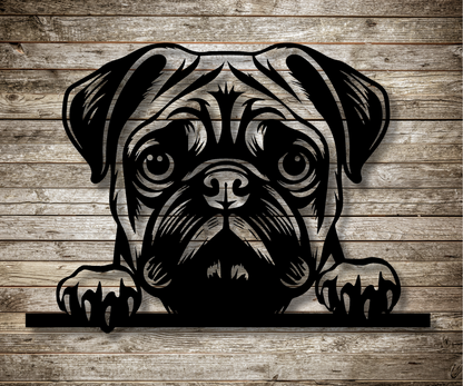 Pug Peeking Dog Sign