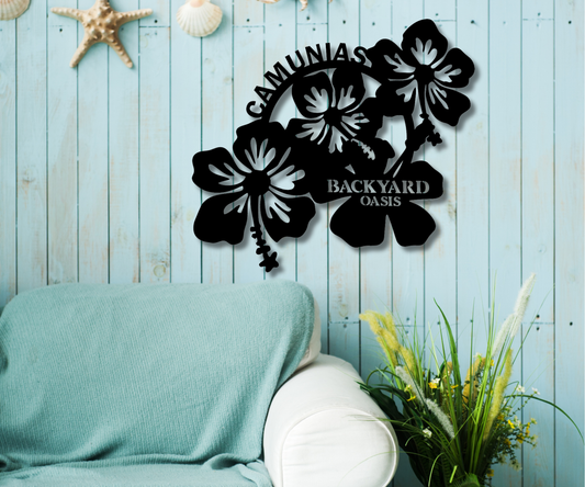 Hibiscus Backyard Oasis Custom Sign