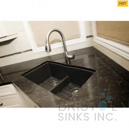 GRANITE DOUBLE UNDERMOUNT LOW DIVIDE BOWL KITCHEN SINK