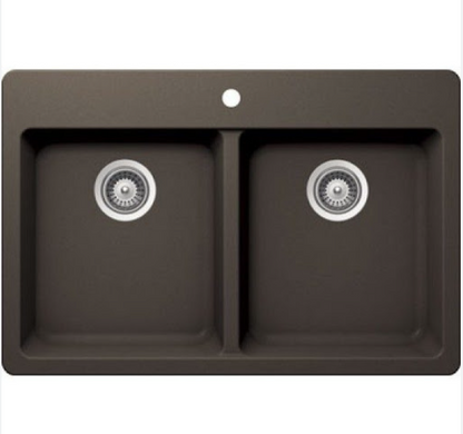 GRANITE DOUBLE TOPMOUNT EQUAL BOWL KITCHEN SINK